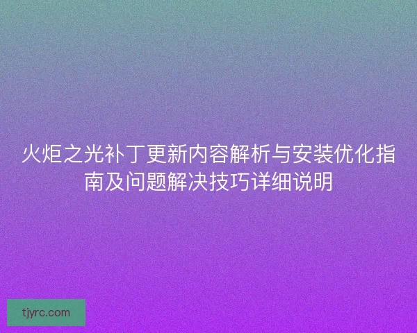 火炬之光补丁更新内容解析与安装优化指南及问题解决技巧详细说明